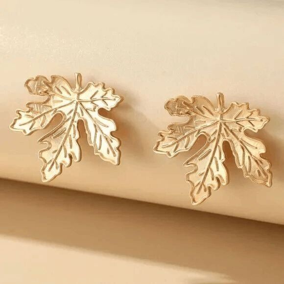 2/$21 Ladies Leaf Golden Earrings - Picture 2 of 6